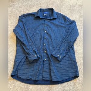 Apt 9 Premier Flex Dress Shirt Mens Size XL Blue Geometric Design Button Collar